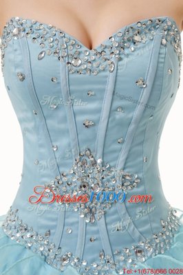 Light Blue Lace Up Sweetheart Beading and Ruffles Sweet 16 Dresses Organza Sleeveless