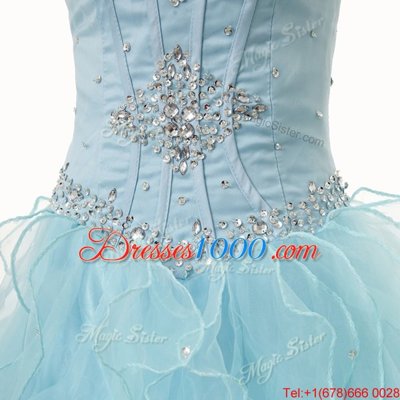 Light Blue Lace Up Sweetheart Beading and Ruffles Sweet 16 Dresses Organza Sleeveless