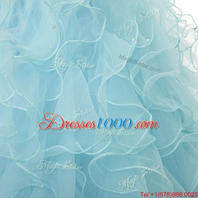 Light Blue Lace Up Sweetheart Beading and Ruffles Sweet 16 Dresses Organza Sleeveless