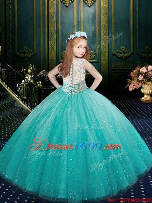 Super Blue Scoop Clasp Handle Appliques Little Girl Pageant Gowns Sleeveless