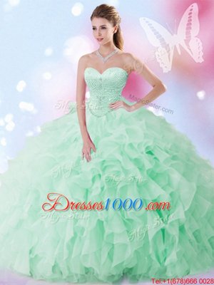 Sleeveless Lace Up Floor Length Beading and Ruffles Quinceanera Dress