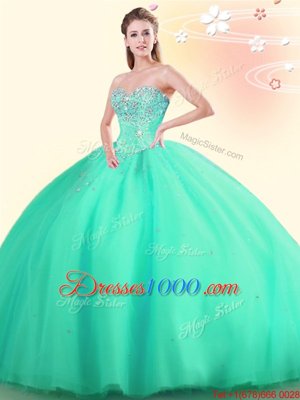 Simple Ball Gowns Ball Gown Prom Dress Apple Green Sweetheart Tulle Sleeveless Floor Length Lace Up