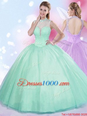 Floor Length Ball Gowns Sleeveless Apple Green Quinceanera Gowns Lace Up