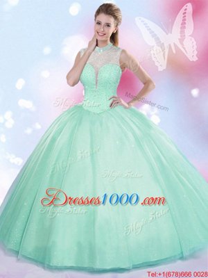 Floor Length Ball Gowns Sleeveless Apple Green Quinceanera Gowns Lace Up