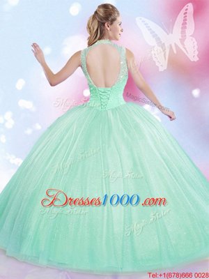 Floor Length Ball Gowns Sleeveless Apple Green Quinceanera Gowns Lace Up