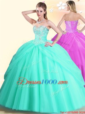 Apple Green Sleeveless Tulle Lace Up Vestidos de Quinceanera for Military Ball and Sweet 16 and Quinceanera