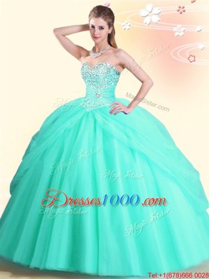 Apple Green Sleeveless Tulle Lace Up Vestidos de Quinceanera for Military Ball and Sweet 16 and Quinceanera