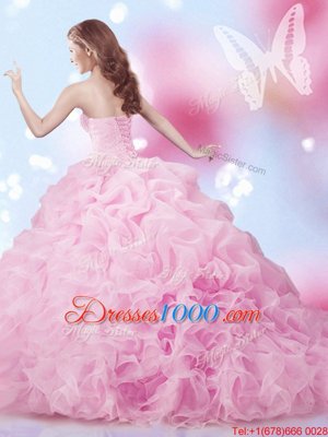 Glamorous Sleeveless Brush Train Beading and Ruffles and Pick Ups Lace Up 15th Birthday Dress