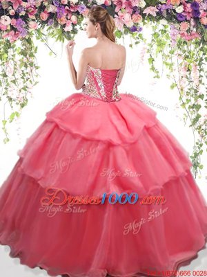 Artistic Orange Lace Up Sweetheart Beading and Ruffled Layers Quinceanera Gown Organza Sleeveless