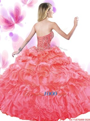 Hot Selling Pick Ups Turquoise Sleeveless Organza Lace Up Quinceanera Dresses for Military Ball and Sweet 16 and Quinceanera