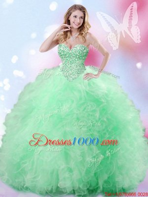 Fitting Sweetheart Sleeveless Lace Up Vestidos de Quinceanera Apple Green Tulle