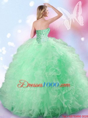 Fitting Sweetheart Sleeveless Lace Up Vestidos de Quinceanera Apple Green Tulle