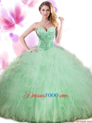 Captivating Apple Green Sleeveless Beading and Ruffles and Pick Ups Floor Length Sweet 16 Dresses