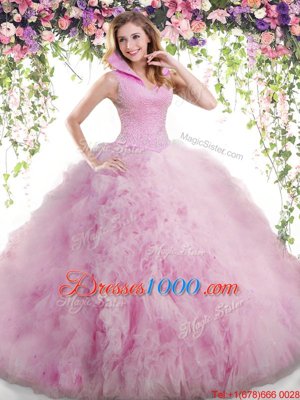 Hot Sale Lilac Sleeveless Tulle Backless Vestidos de Quinceanera for Military Ball and Sweet 16 and Quinceanera