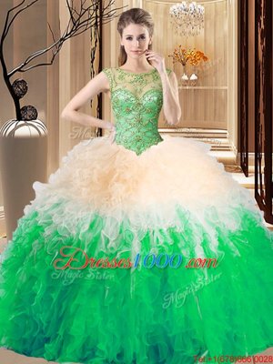 Fabulous Tulle Scoop Sleeveless Lace Up Beading 15 Quinceanera Dress in Multi-color