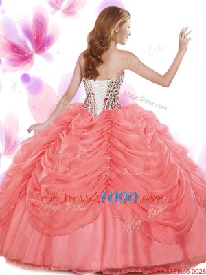 Edgy Baby Blue Ball Gowns Organza Sweetheart Sleeveless Beading and Pick Ups Floor Length Lace Up 15 Quinceanera Dress