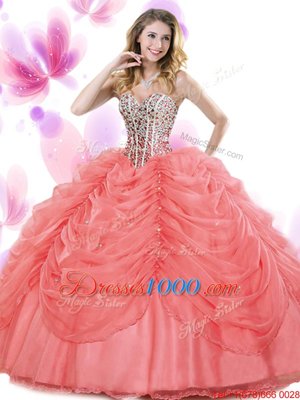 Edgy Baby Blue Ball Gowns Organza Sweetheart Sleeveless Beading and Pick Ups Floor Length Lace Up 15 Quinceanera Dress