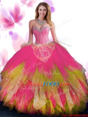 Beading and Ruffled Layers Sweet 16 Dresses Multi-color Lace Up Sleeveless Floor Length