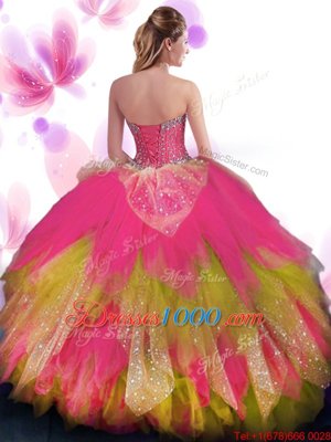 Beading and Ruffled Layers Sweet 16 Dresses Multi-color Lace Up Sleeveless Floor Length