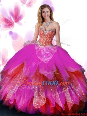 Beading and Ruffled Layers Sweet 16 Dresses Multi-color Lace Up Sleeveless Floor Length