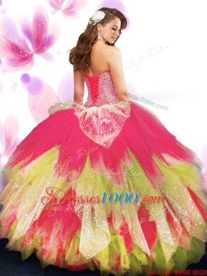 Beautiful Multi-color Sleeveless Floor Length Beading and Ruffled Layers Lace Up Quinceanera Dresses