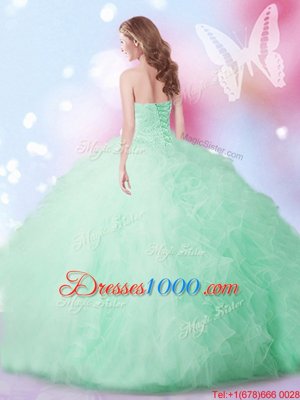 Tulle Sleeveless Floor Length Quince Ball Gowns and Beading and Ruffles