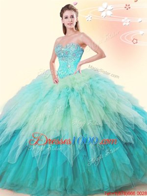 Exceptional Multi-color Ball Gowns Beading and Ruffles Sweet 16 Dress Lace Up Tulle Sleeveless Floor Length