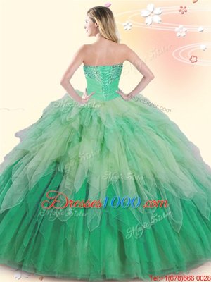 Exceptional Multi-color Ball Gowns Beading and Ruffles Sweet 16 Dress Lace Up Tulle Sleeveless Floor Length