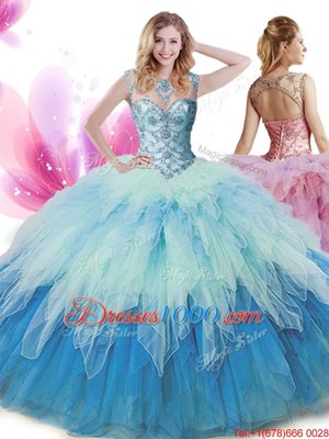 Ball Gowns Quinceanera Gowns Multi-color Scoop Tulle Sleeveless Floor Length Zipper