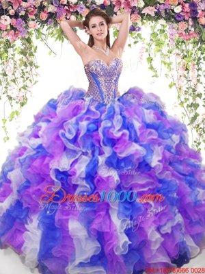 Multi-color Ball Gowns Beading and Ruffles Vestidos de Quinceanera Lace Up Organza Sleeveless Floor Length