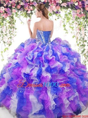 Multi-color Ball Gowns Beading and Ruffles Vestidos de Quinceanera Lace Up Organza Sleeveless Floor Length