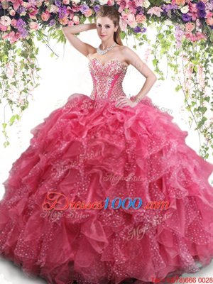 Sleeveless Beading and Ruffles Lace Up 15th Birthday Dress