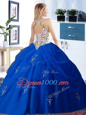 Exquisite Halter Top Pick Ups Floor Length Ball Gowns Sleeveless Orange Red 15 Quinceanera Dress Lace Up