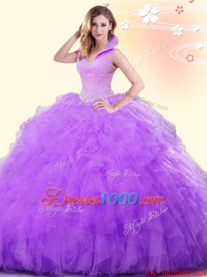 Floor Length Ball Gowns Sleeveless Lavender Quinceanera Gown Backless