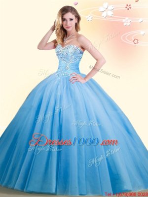 Sweetheart Sleeveless Lace Up Quinceanera Dresses Baby Blue Tulle