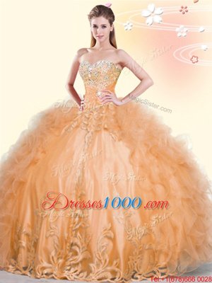 Luxurious Tulle Sleeveless Floor Length Sweet 16 Dress and Beading and Appliques and Ruffles