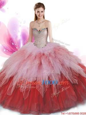 Attractive Tulle Sweetheart Sleeveless Lace Up Beading and Ruffles Sweet 16 Dress in Multi-color