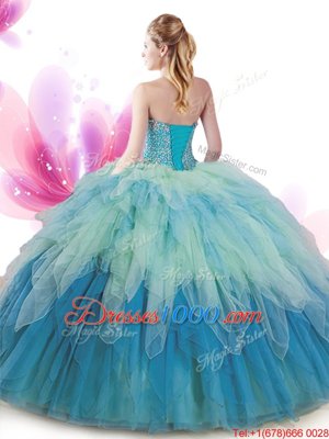 Attractive Tulle Sweetheart Sleeveless Lace Up Beading and Ruffles Sweet 16 Dress in Multi-color