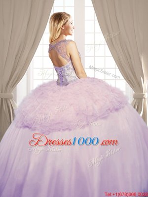 Scoop Champagne Sleeveless Organza and Tulle Lace Up Quinceanera Dresses for Military Ball and Sweet 16 and Quinceanera