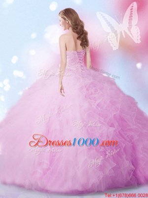 Lilac Tulle Lace Up Sweet 16 Dresses Sleeveless Floor Length Beading and Ruffles