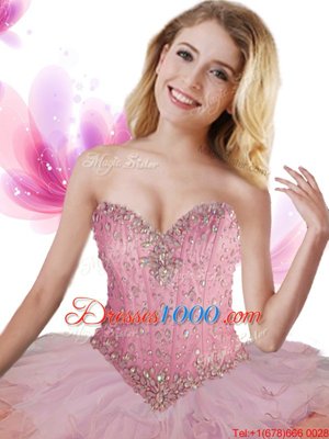 Fancy Multi-color Ball Gowns Beading and Ruffles Quince Ball Gowns Lace Up Tulle Sleeveless Floor Length