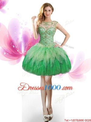 Elegant Four Piece Green Ball Gowns Scoop Sleeveless Tulle Floor Length Lace Up Beading and Ruffles Ball Gown Prom Dress