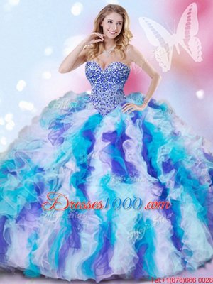 Glorious Multi-color Organza Lace Up Sweetheart Sleeveless Sweet 16 Quinceanera Dress Beading and Ruffles