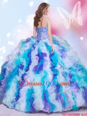 Glorious Multi-color Organza Lace Up Sweetheart Sleeveless Sweet 16 Quinceanera Dress Beading and Ruffles