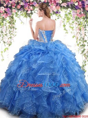 Mermaid Aqua Blue Lace Up Sweet 16 Dresses Beading and Ruffles Sleeveless Floor Length