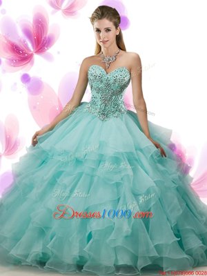 Sleeveless Floor Length Beading and Ruffled Layers Lace Up Sweet 16 Quinceanera Dress with Pink