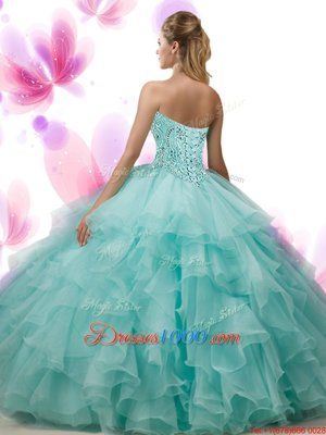 Sleeveless Floor Length Beading and Ruffled Layers Lace Up Sweet 16 Quinceanera Dress with Pink