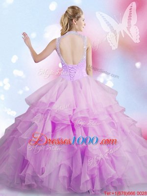 Sleeveless Beading and Ruffles Lace Up Quince Ball Gowns