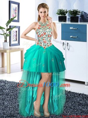 Fashion Four Piece Pick Ups Halter Top Sleeveless Lace Up Sweet 16 Dresses Turquoise Tulle