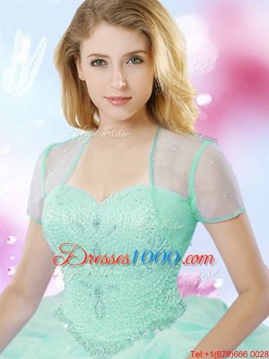 Admirable Sweetheart Sleeveless Quinceanera Gown With Brush Train Beading and Ruffles and Pick Ups Apple Green Organza